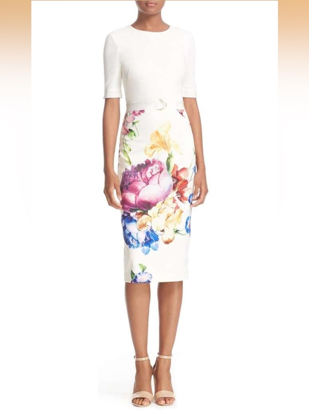NWT Ted Baker Alondra Cream  and Floral Belted Dress Size 1=US 4